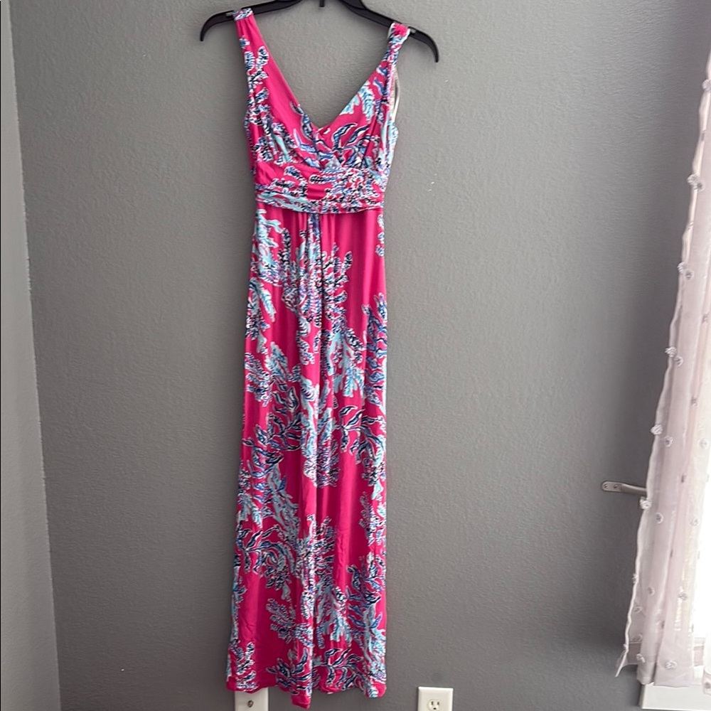 Lily Pulitzer Pink and Blue Floral Maxi Dress XS